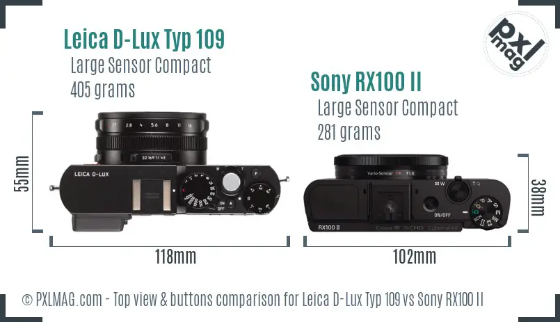 Leica D-Lux Typ 109 vs Sony RX100 II top view buttons comparison