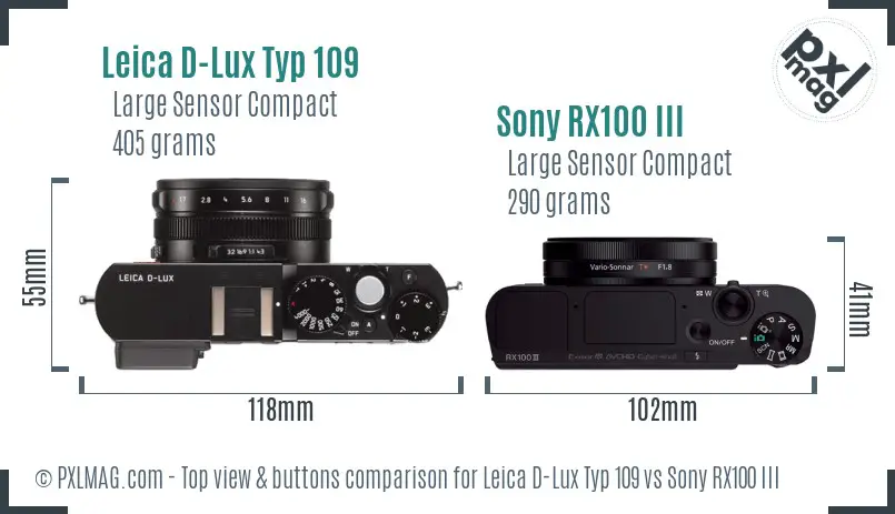 Leica D-Lux Typ 109 vs Sony RX100 III top view buttons comparison