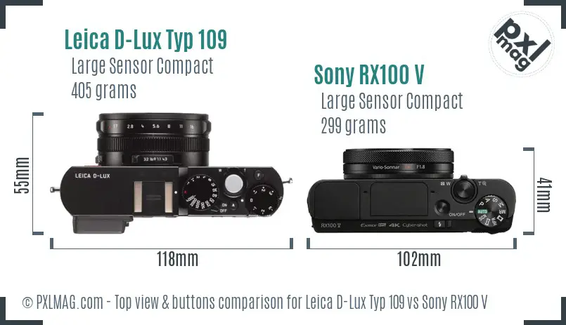 Leica D-Lux Typ 109 vs Sony RX100 V top view buttons comparison