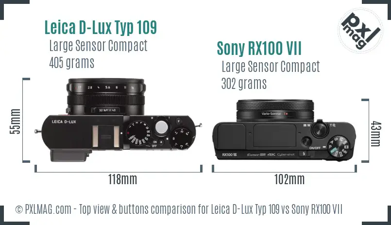 Leica D-Lux Typ 109 vs Sony RX100 VII top view buttons comparison