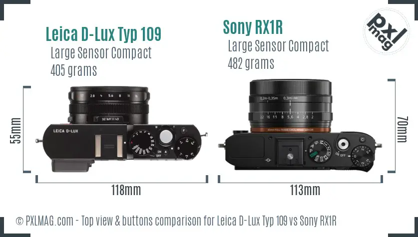 Leica D-Lux Typ 109 vs Sony RX1R top view buttons comparison