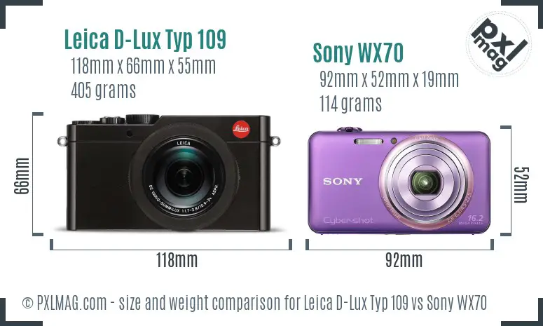Leica D-Lux Typ 109 vs Sony WX70 size comparison
