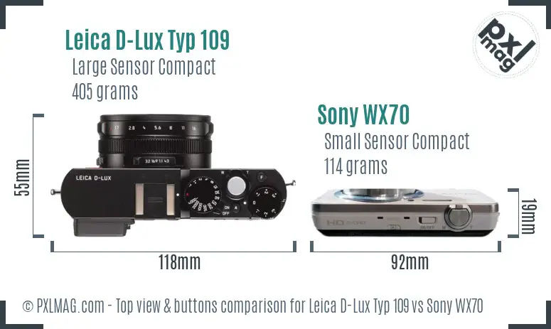 Leica D-Lux Typ 109 vs Sony WX70 top view buttons comparison