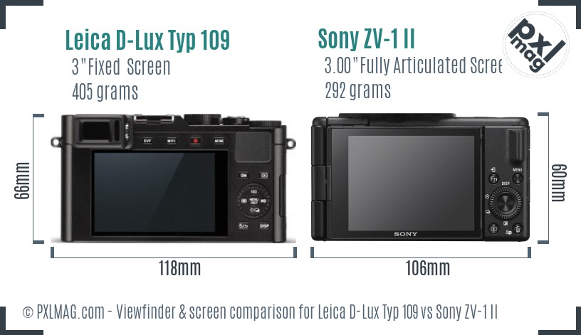 Leica D-Lux Typ 109 vs Sony ZV-1 II Screen and Viewfinder comparison