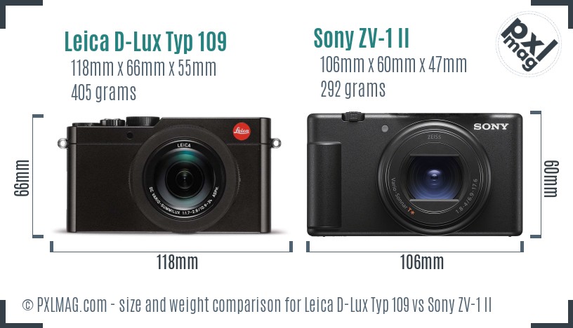 Leica D-Lux Typ 109 vs Sony ZV-1 II size comparison