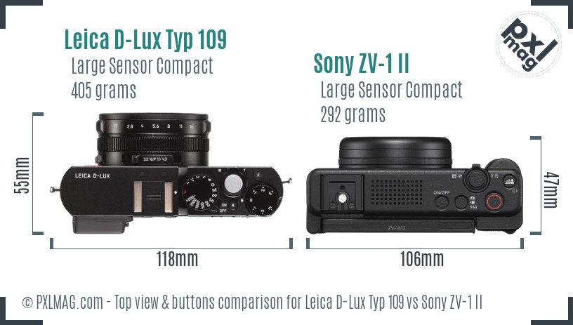 Leica D-Lux Typ 109 vs Sony ZV-1 II top view buttons comparison