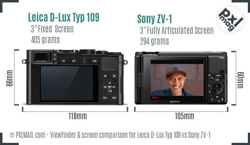 Leica D-Lux Typ 109 vs Sony ZV-1 Screen and Viewfinder comparison