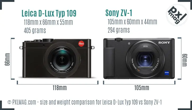 Leica D-Lux Typ 109 vs Sony ZV-1 size comparison