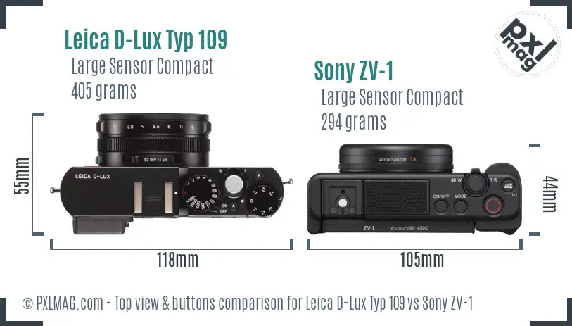 Leica D-Lux Typ 109 vs Sony ZV-1 top view buttons comparison