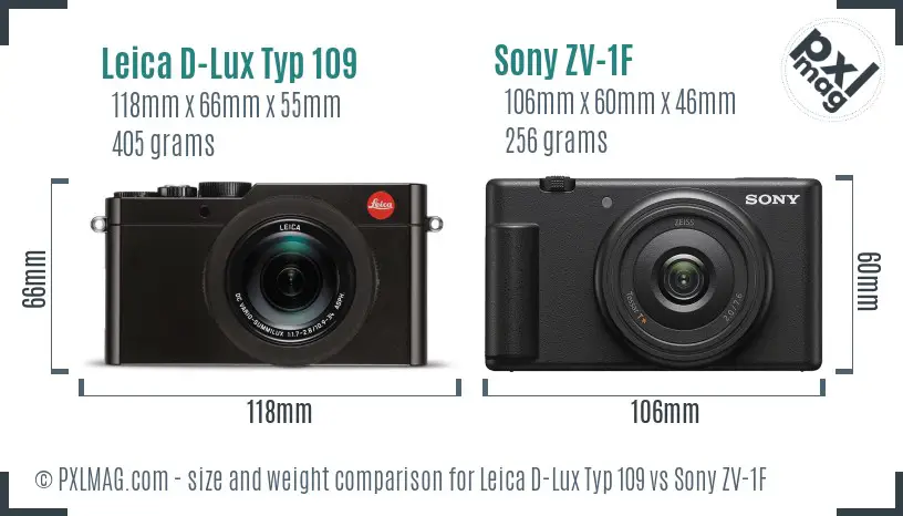 Leica D-Lux Typ 109 vs Sony ZV-1F size comparison