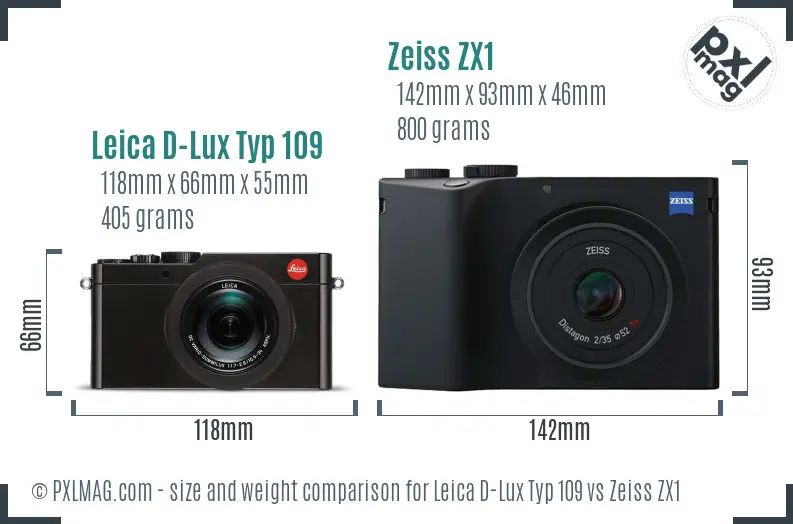 Leica D-Lux Typ 109 vs Zeiss ZX1 size comparison