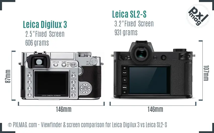 Leica Digilux 3 vs Leica SL2-S Screen and Viewfinder comparison