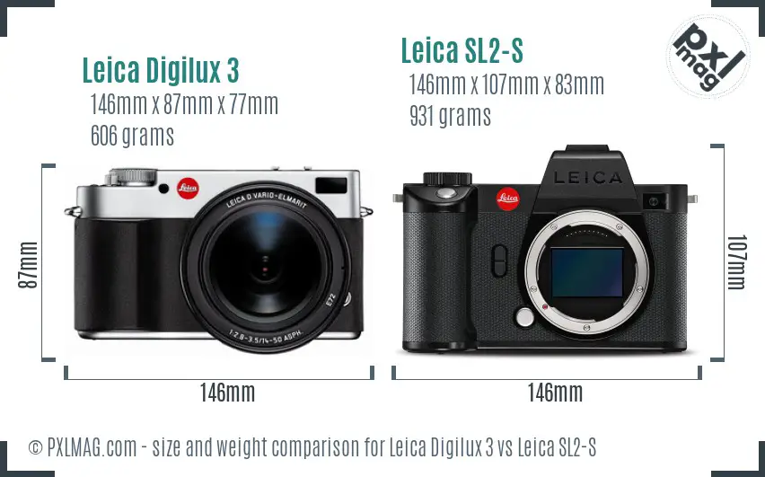 Leica Digilux 3 vs Leica SL2-S size comparison