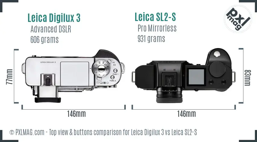 Leica Digilux 3 vs Leica SL2-S top view buttons comparison