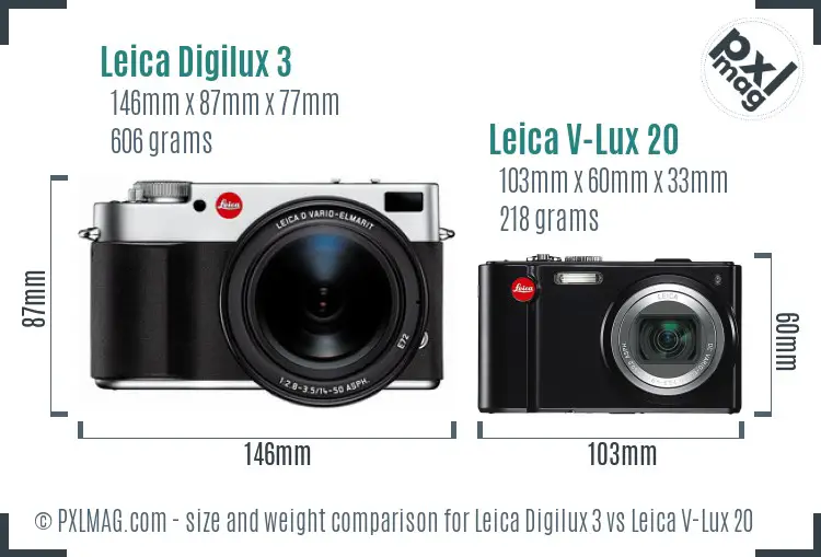 Leica Digilux 3 vs Leica V-Lux 20 size comparison