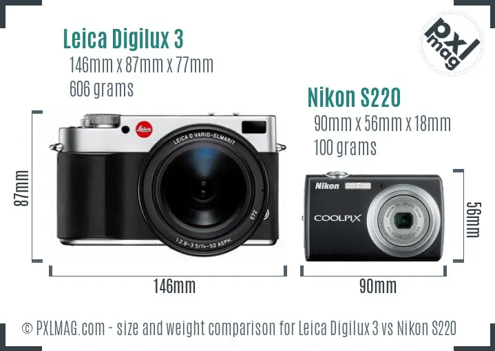 Leica Digilux 3 vs Nikon S220 size comparison