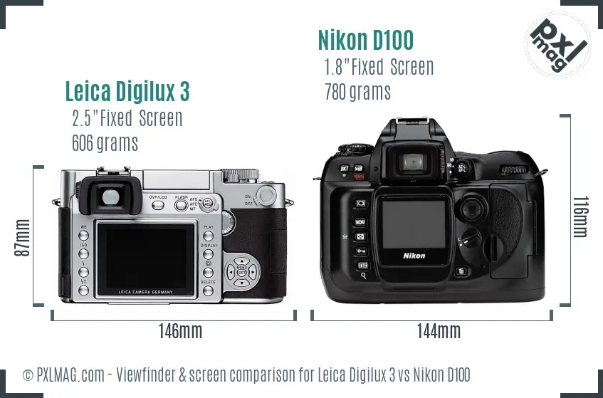 Leica Digilux 3 vs Nikon D100 Screen and Viewfinder comparison
