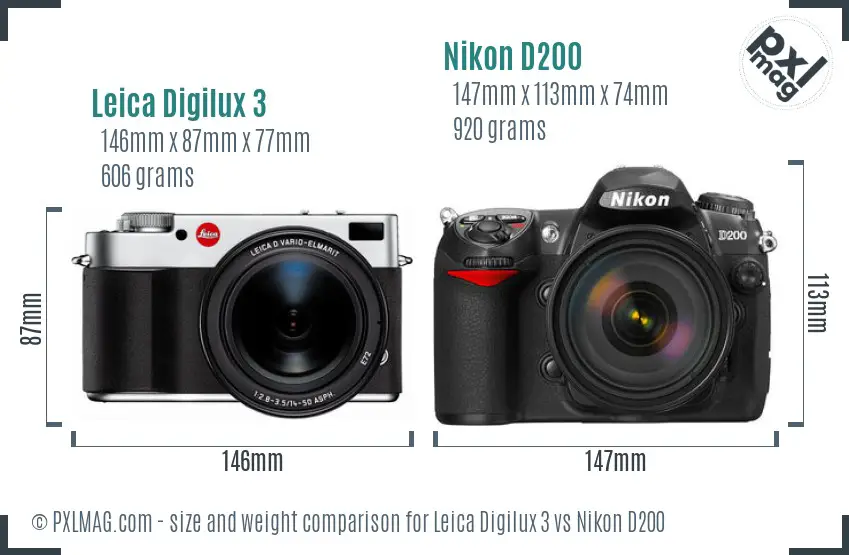 Leica Digilux 3 vs Nikon D200 size comparison Leica Digilux 3 vs Nikon D200 size comparison