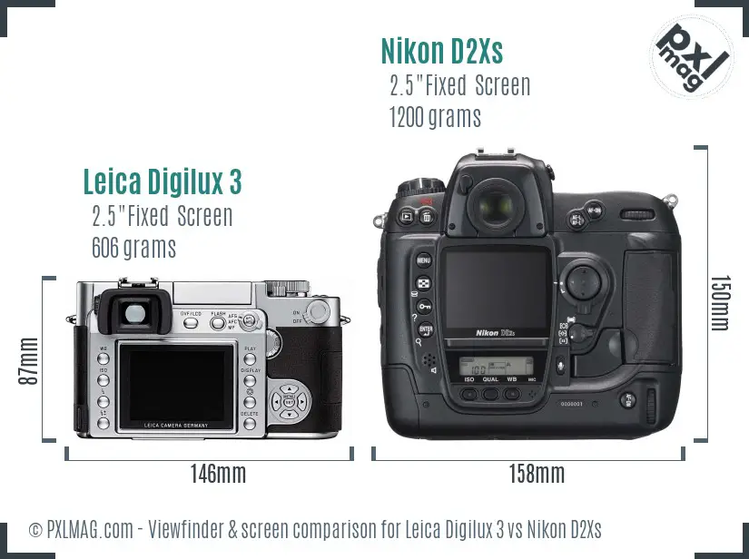 Leica Digilux 3 vs Nikon D2Xs Screen and Viewfinder comparison