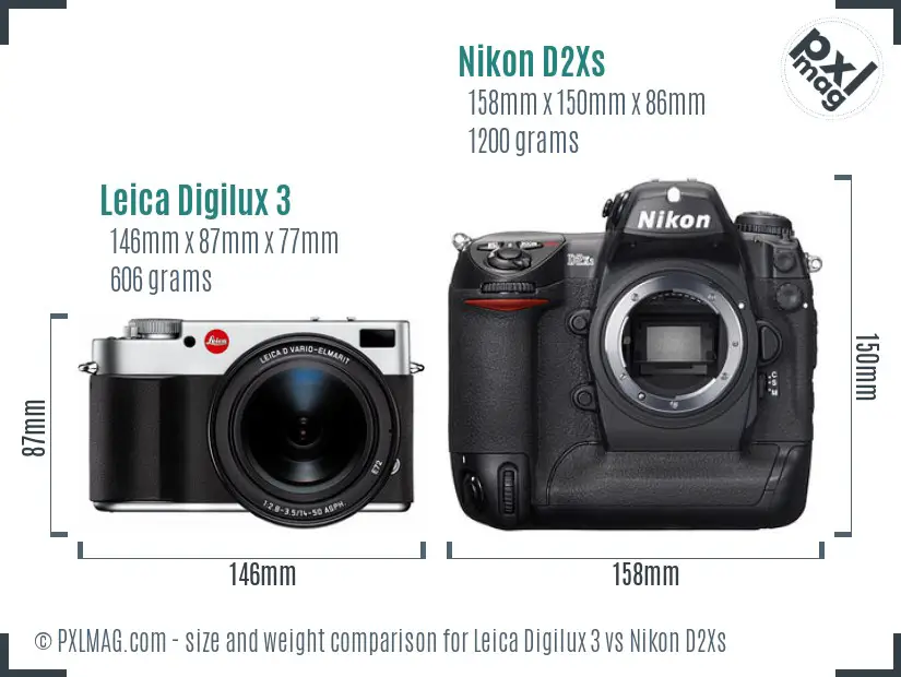 Leica Digilux 3 vs Nikon D2Xs size comparison