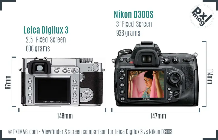 Leica Digilux 3 vs Nikon D300S Screen and Viewfinder comparison