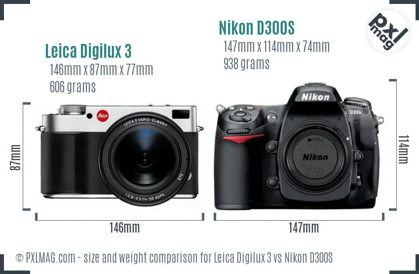 Leica Digilux 3 vs Nikon D300S size comparison