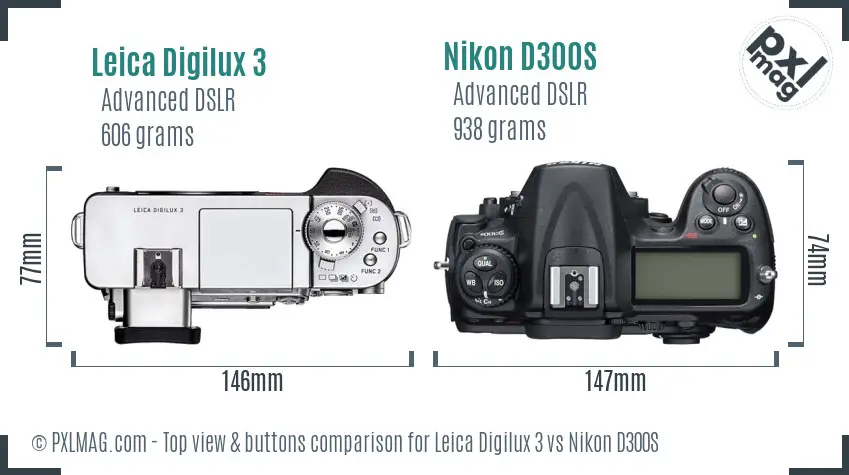 Leica Digilux 3 vs Nikon D300S top view buttons comparison