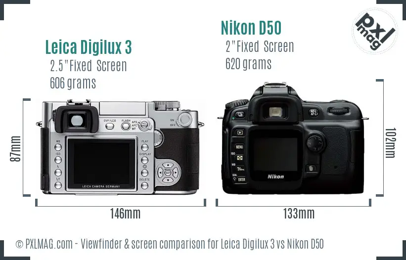 Leica Digilux 3 vs Nikon D50 Screen and Viewfinder comparison