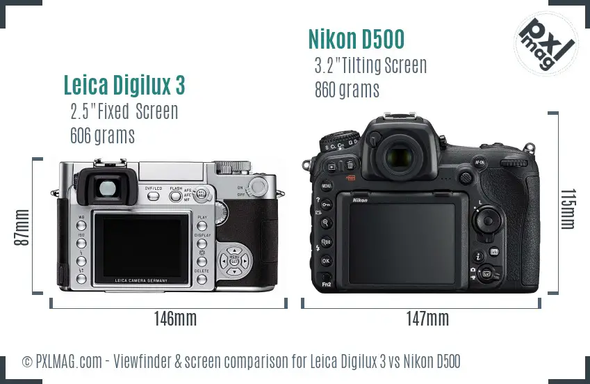Leica Digilux 3 vs Nikon D500 Screen and Viewfinder comparison