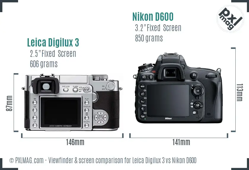 Leica Digilux 3 vs Nikon D600 Screen and Viewfinder comparison