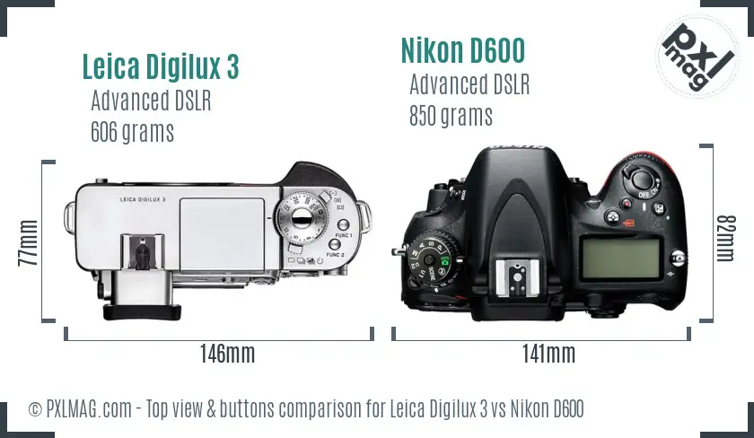 Leica Digilux 3 vs Nikon D600 top view buttons comparison