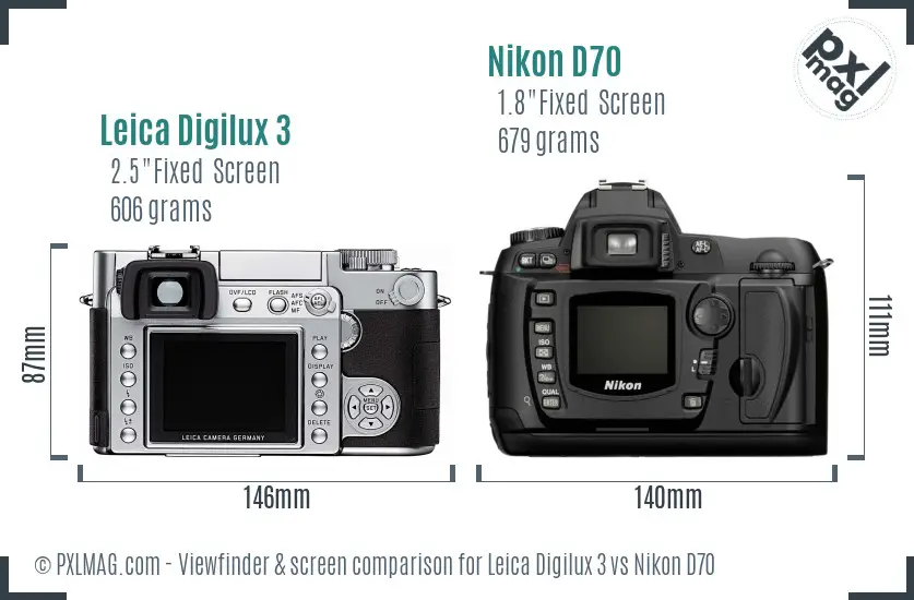 Leica Digilux 3 vs Nikon D70 Screen and Viewfinder comparison
