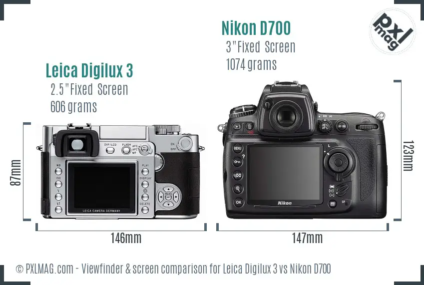 Leica Digilux 3 vs Nikon D700 Screen and Viewfinder comparison