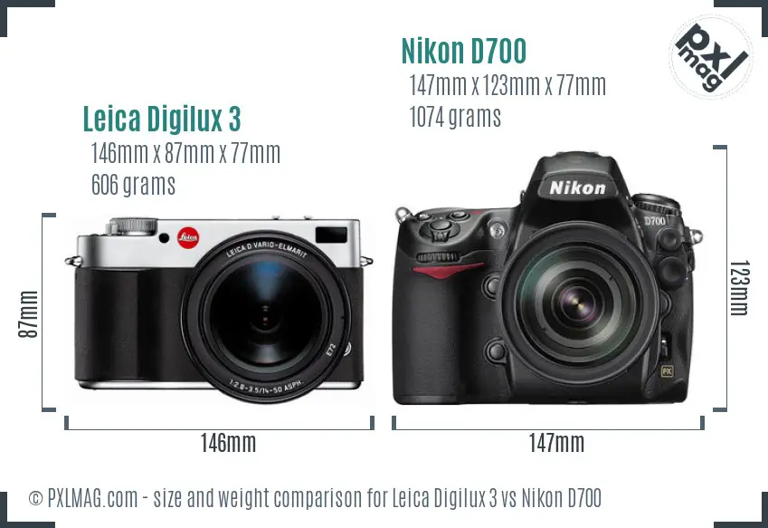 Leica Digilux 3 vs Nikon D700 size comparison