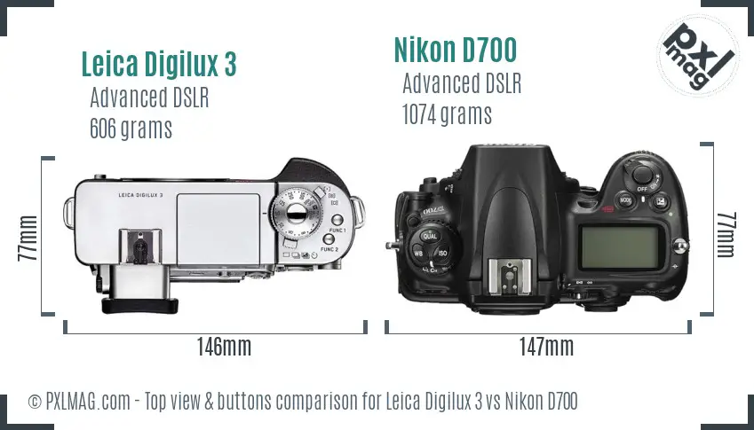 Leica Digilux 3 vs Nikon D700 top view buttons comparison