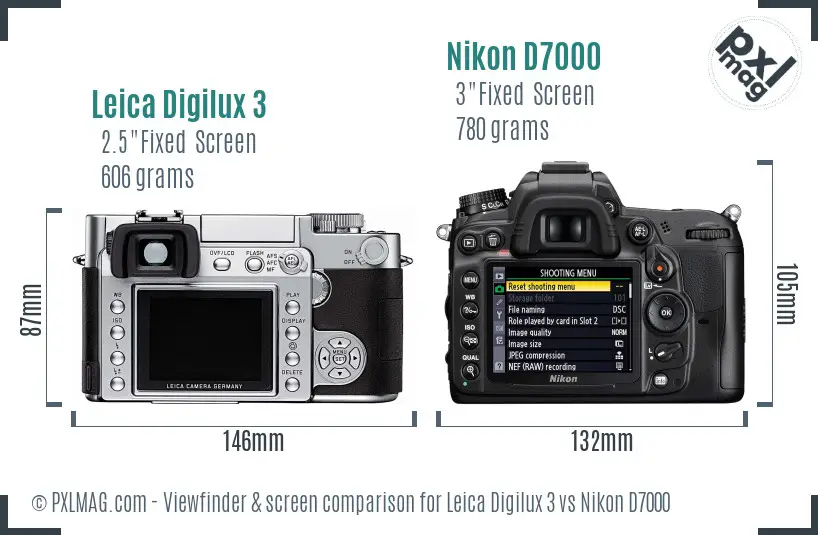 Leica Digilux 3 vs Nikon D7000 Screen and Viewfinder comparison
