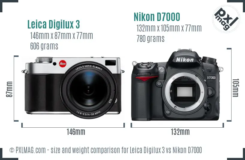Leica Digilux 3 vs Nikon D7000 size comparison