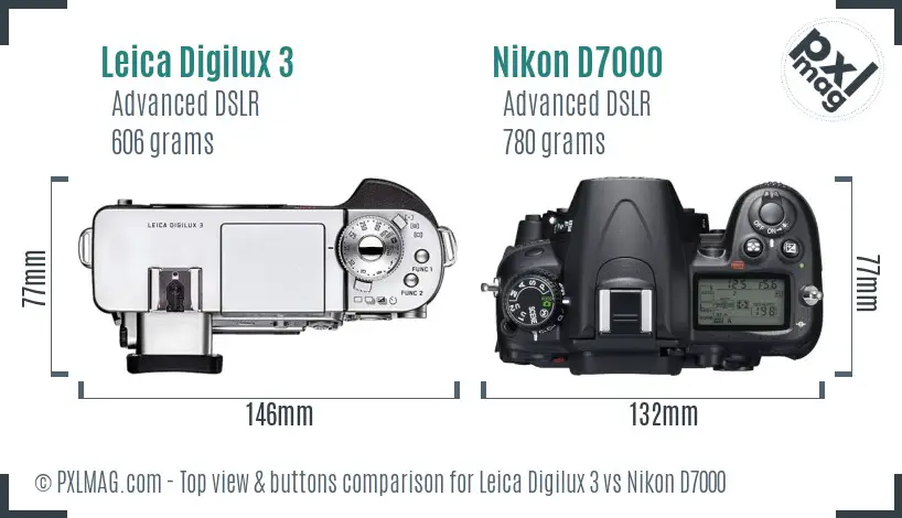 Leica Digilux 3 vs Nikon D7000 top view buttons comparison