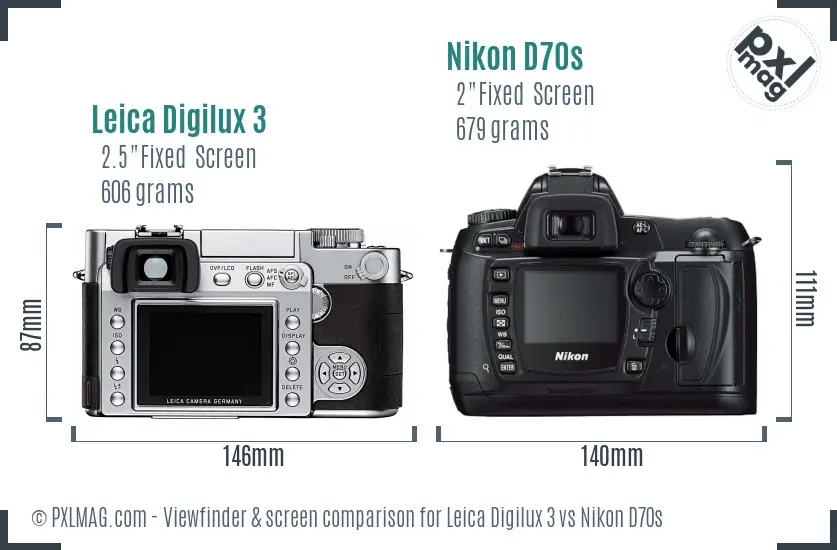 Leica Digilux 3 vs Nikon D70s Screen and Viewfinder comparison