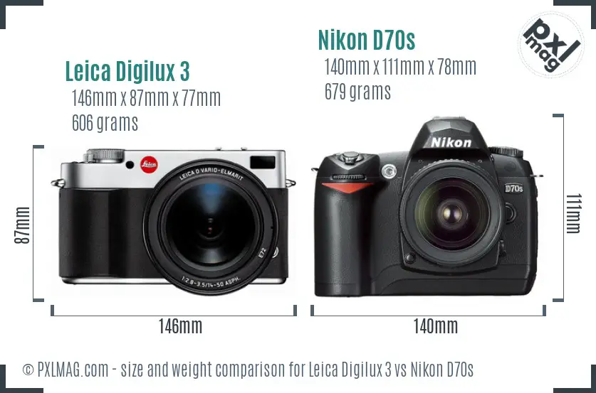 Leica Digilux 3 vs Nikon D70s size comparison