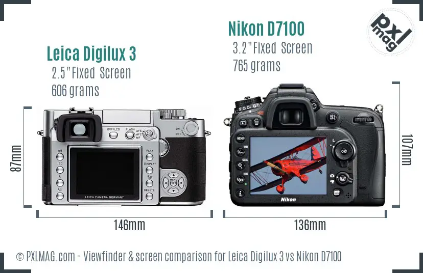 Leica Digilux 3 vs Nikon D7100 Screen and Viewfinder comparison
