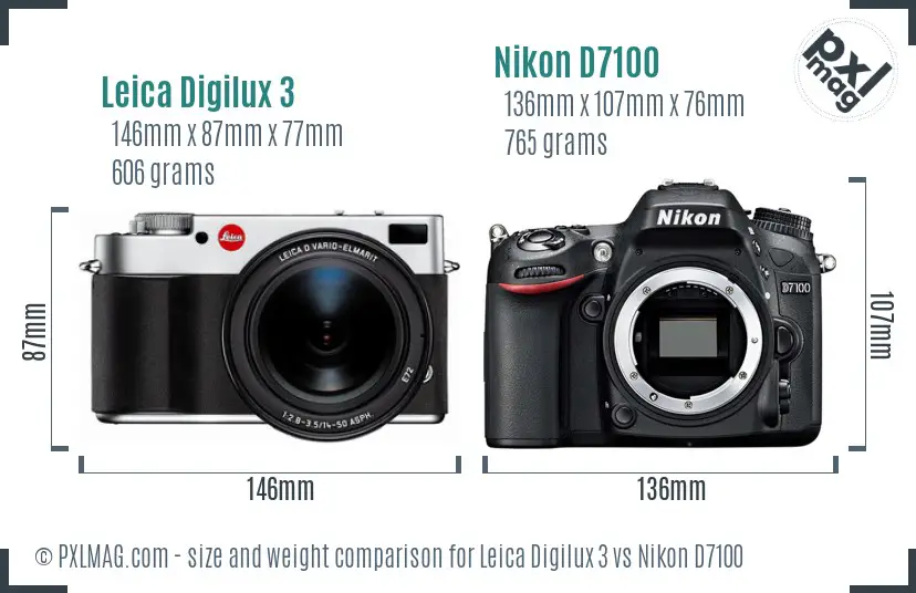 Leica Digilux 3 vs Nikon D7100 size comparison