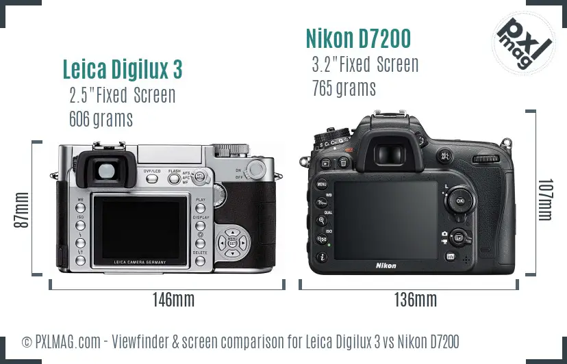Leica Digilux 3 vs Nikon D7200 Screen and Viewfinder comparison