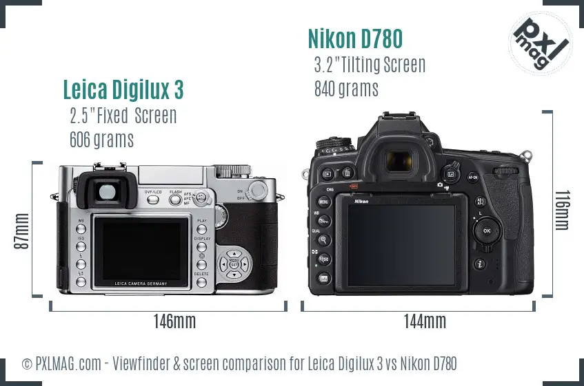 Leica Digilux 3 vs Nikon D780 Screen and Viewfinder comparison