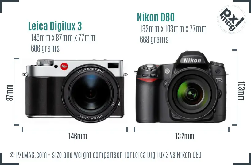 Leica Digilux 3 vs Nikon D80 size comparison