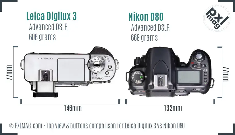 Leica Digilux 3 vs Nikon D80 top view buttons comparison