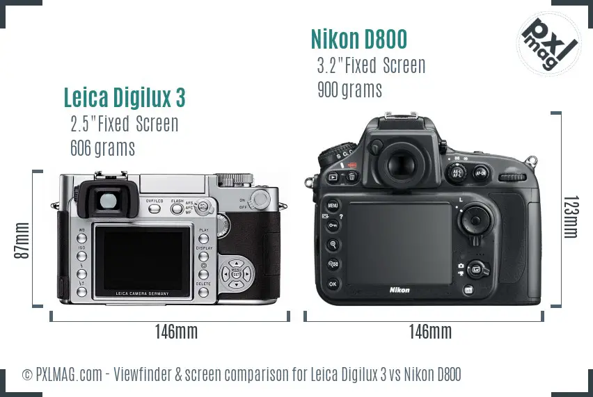 Leica Digilux 3 vs Nikon D800 Screen and Viewfinder comparison