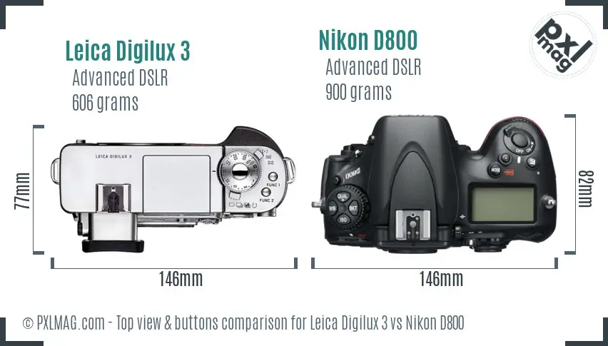 Leica Digilux 3 vs Nikon D800 top view buttons comparison