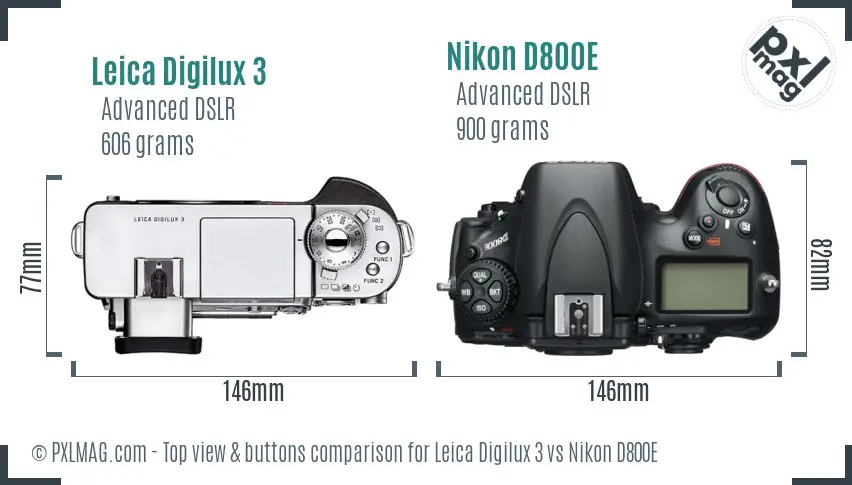 Leica Digilux 3 vs Nikon D800E top view buttons comparison