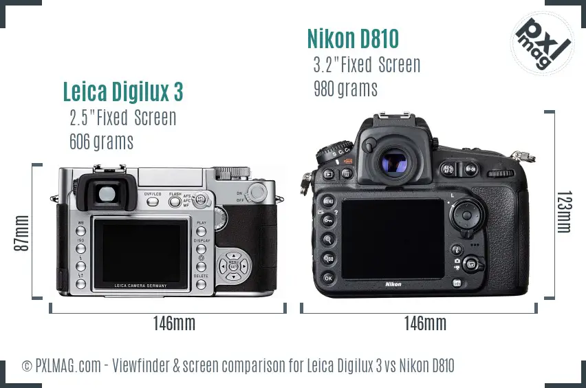 Leica Digilux 3 vs Nikon D810 Screen and Viewfinder comparison